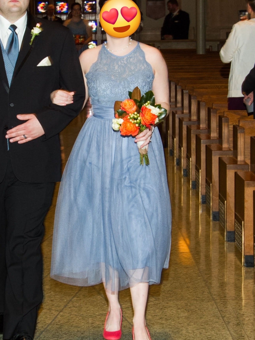 Belsoie Cornflower Blue Lace Tulle Bridesmaid Dress L 12-14
